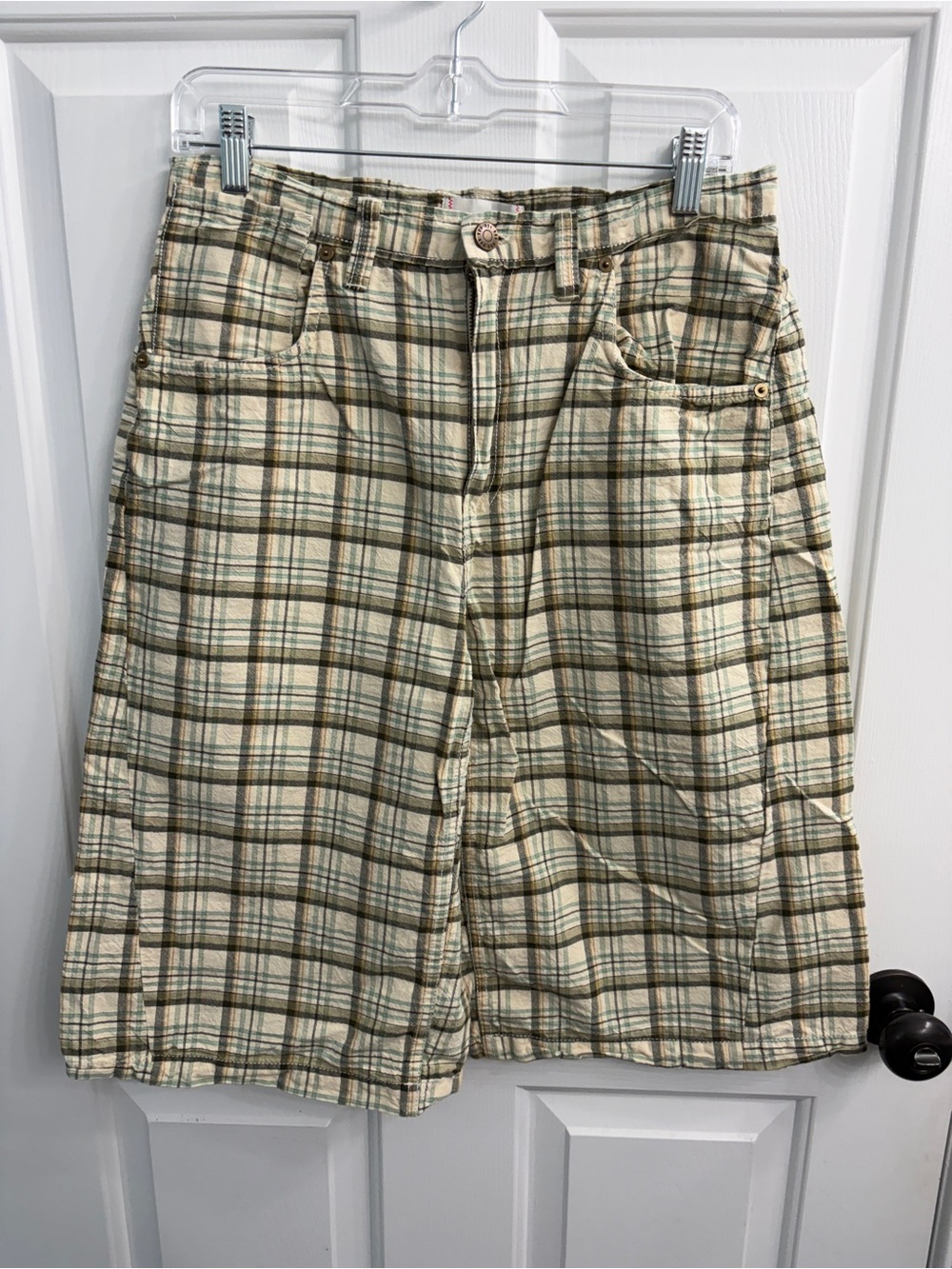 BDG Plaid Cotton Carpri - Beige/Green